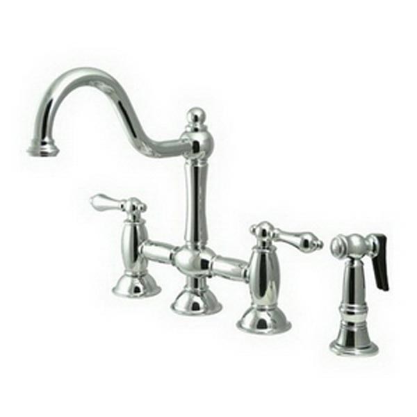 Chrome bridge-style widespread kitchen faucet