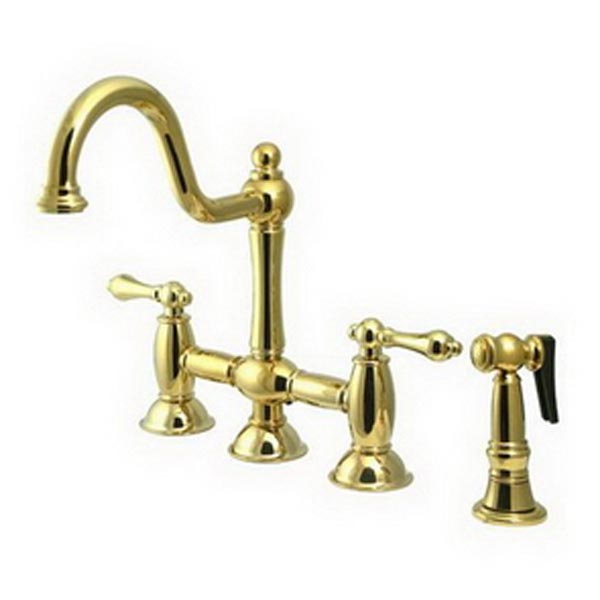 Polished Brass bridge-style widespread kitchen faucet