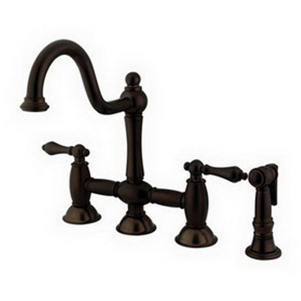 Oil Rubbed Bronze bridge-style widespread kitchen faucet