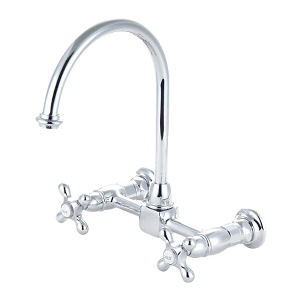 Chrome 8in spread wall mount kitchen faucet