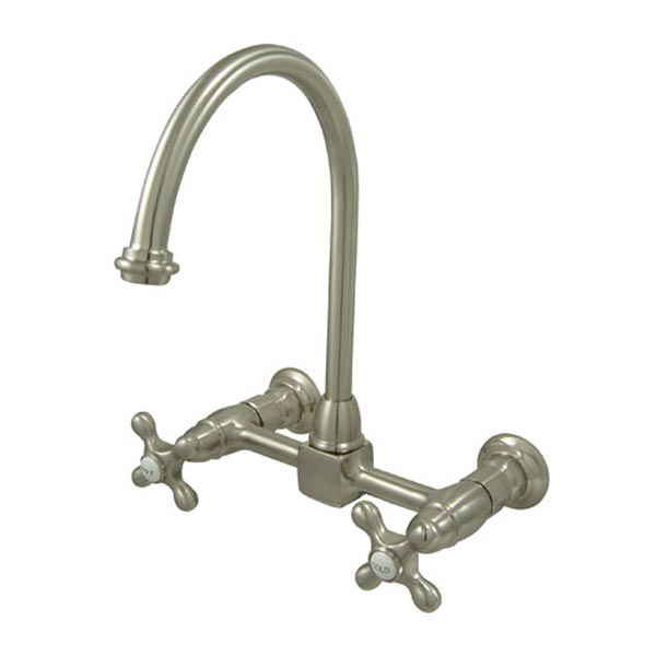 Satin Nickel 8in spread wall mount kitchen faucet