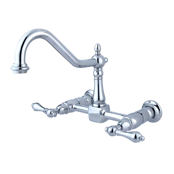 Chrome 8in spread wall mount kitchen faucet