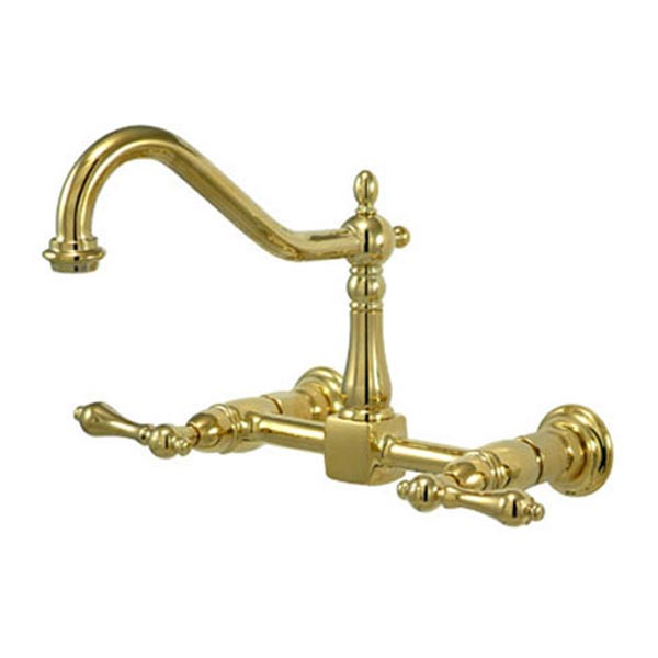 Polished Brass 8in spread wall mount kitchen faucet
