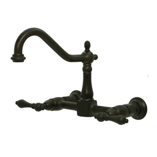 Oil Rubbed Bronze 8in spread wall mount kitchen faucet