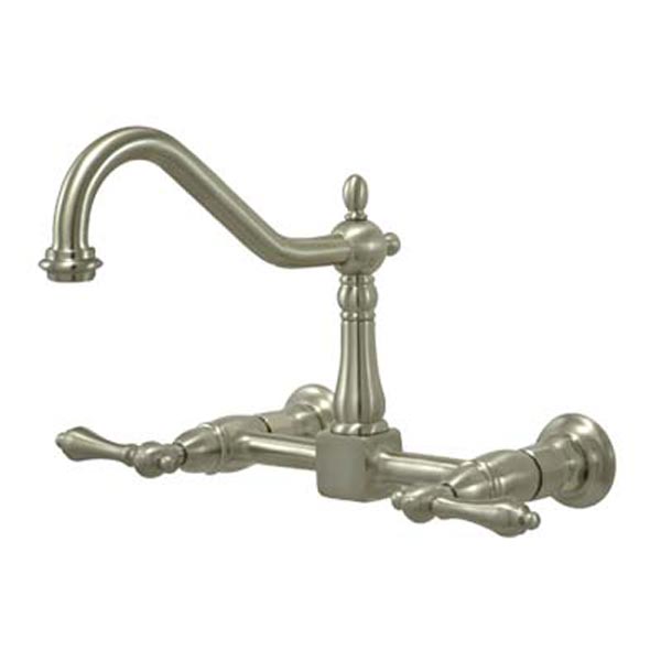 Satin Nickel 8in spread wall mount kitchen faucet