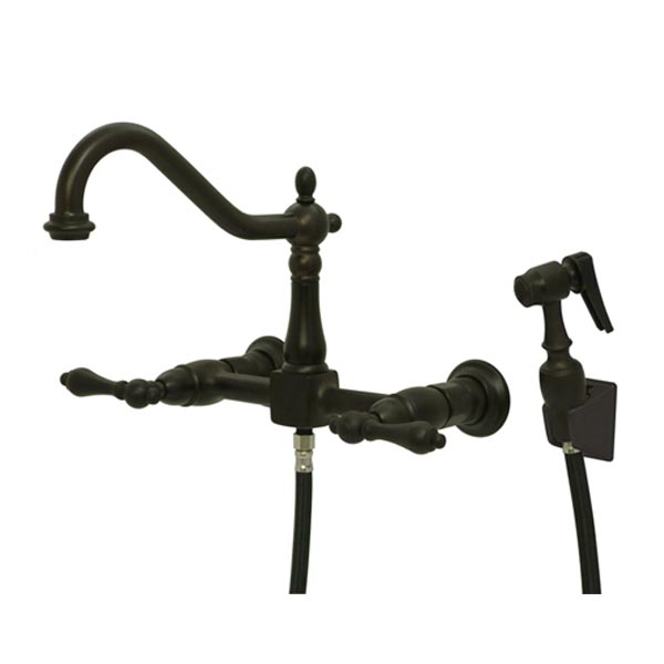 Oil Rubbed Bronze 8in spread wall mount kitchen faucet with side spray