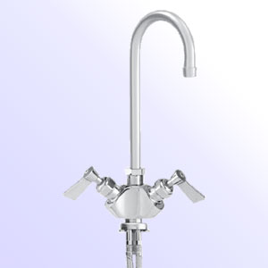 Fisher two handle single hole deck mount faucet with swivel/rigid gooseneck spout - Meets federal safe drinking water act standards