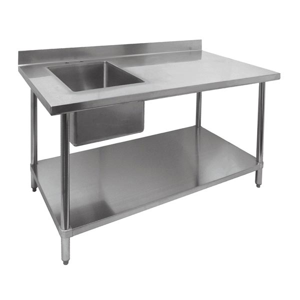 Stainless steel prep table with left hand sink