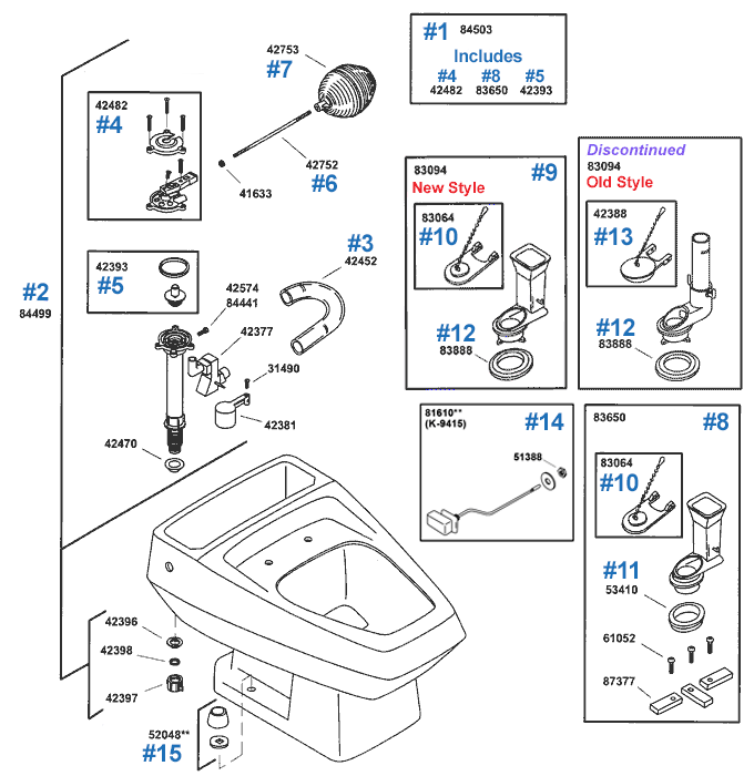 Rochelle flapper version toilet repair parts